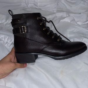 Brown leather combat boot